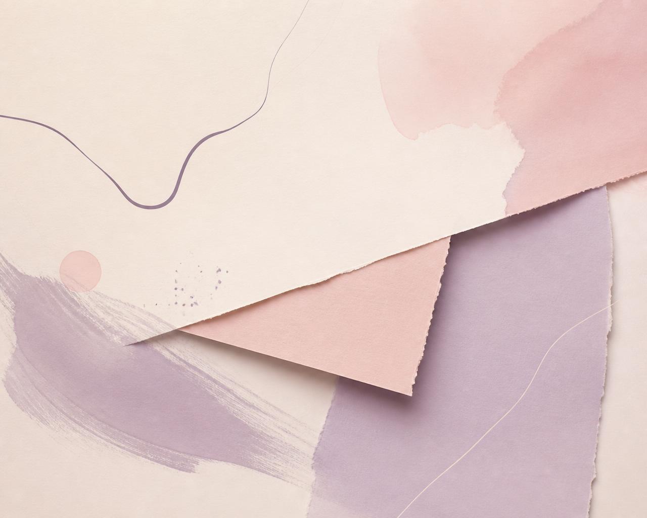 Layered paper and soft brushstrokes in blush and lavender